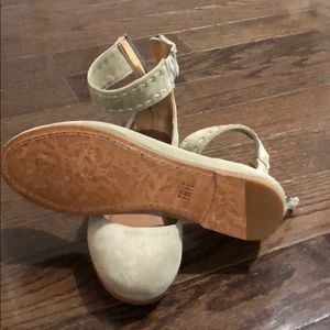 Frye tan suede ballet flats with ankle strap
